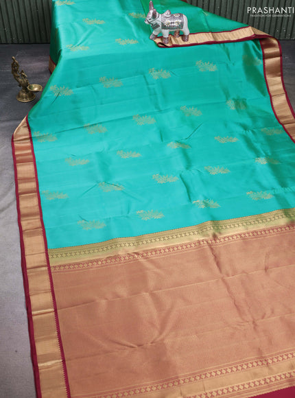Teal Green & Maroon Pure Kanchipuram Silk-Butta