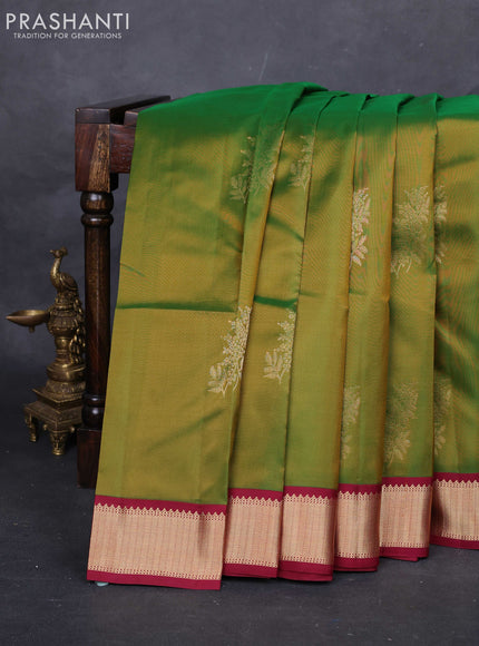 Green & Maroon Pure Kanchipuram Silk-Butta