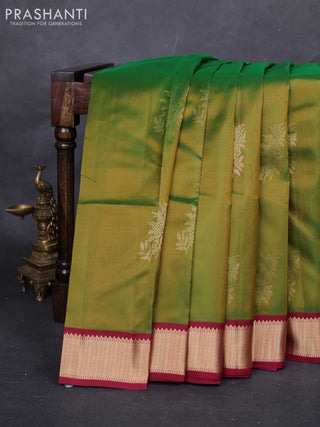 Green & Maroon Pure Kanchipuram Silk-Butta