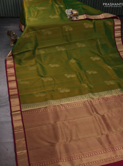 Green & Maroon Pure Kanchipuram Silk-Butta