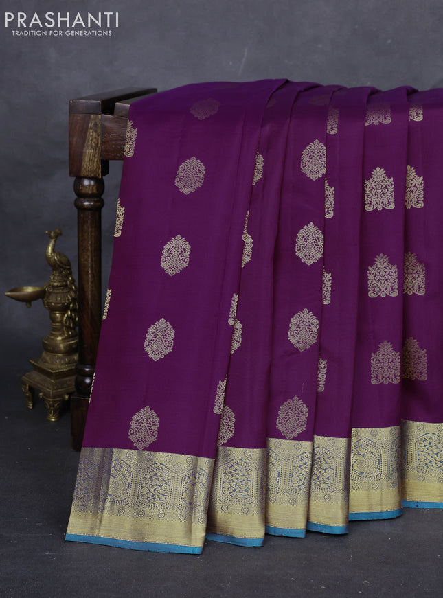 Purple & Peacock Green Pure Kanchipuram Silk-Butta