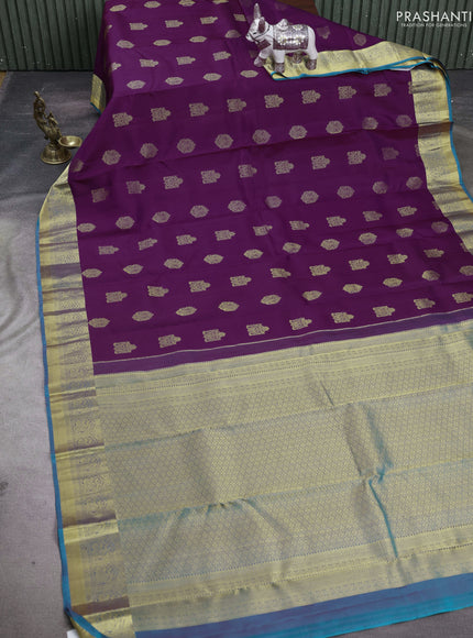 Purple & Peacock Green Pure Kanchipuram Silk-Butta