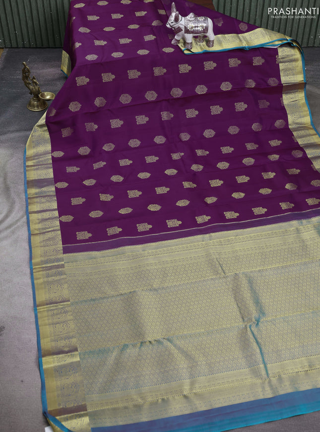 Purple & Peacock Green Pure Kanchipuram Silk-Butta