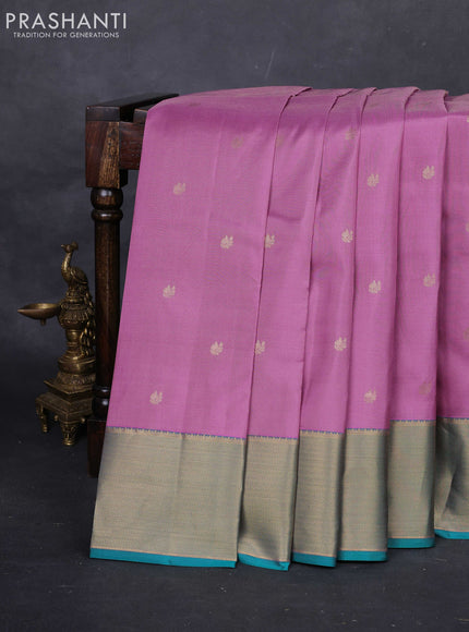 Mauve Pink & Teal Pure Kanchipuram Silk-Vairaosi