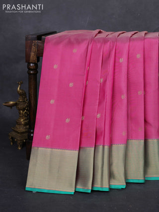 Pink & Teal Green Pure Kanchipuram Silk-Vairaosi