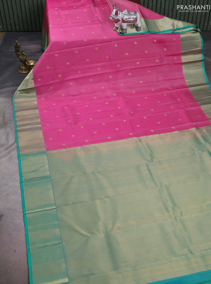 Pink & Teal Green Pure Kanchipuram Silk-Vairaosi