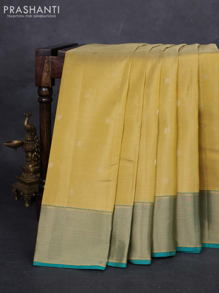 Yellow & Teal Pure Kanchipuram Silk-Vairaosi