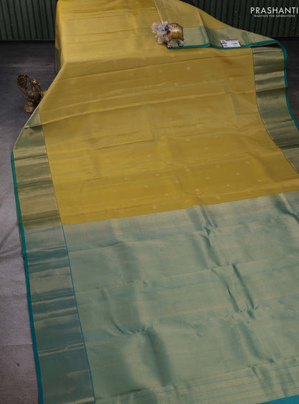 Yellow & Teal Pure Kanchipuram Silk-Vairaosi