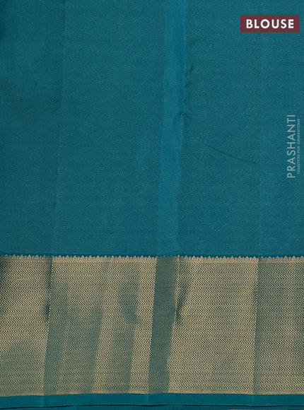 Yellow & Teal Pure Kanchipuram Silk-Vairaosi