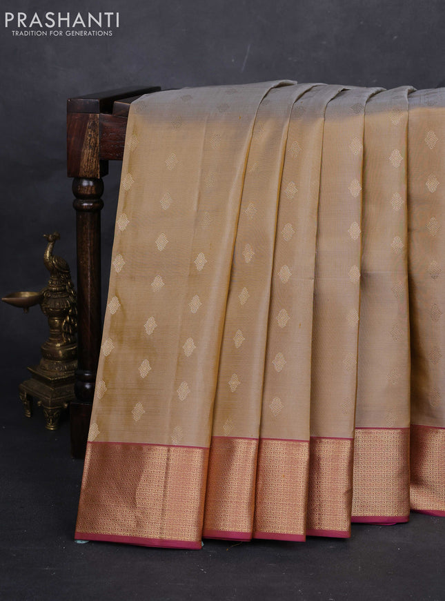Beige & Purple Pure Kanchipuram Silk-Butta