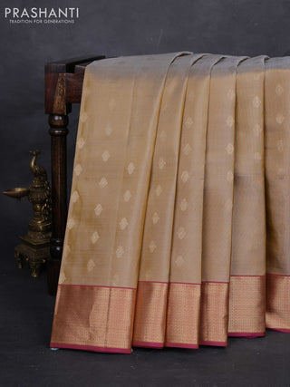 Beige & Purple Pure Kanchipuram Silk-Butta