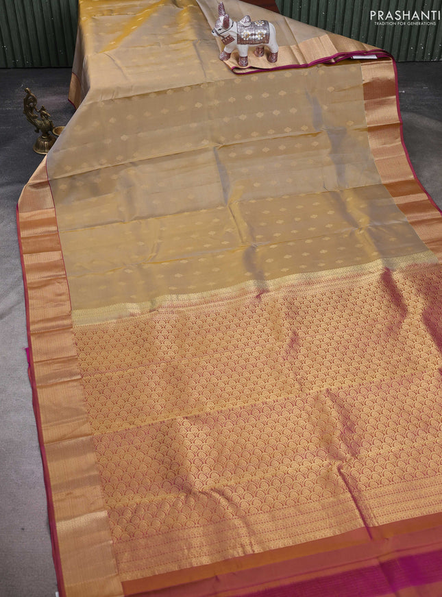 Beige & Purple Pure Kanchipuram Silk-Butta