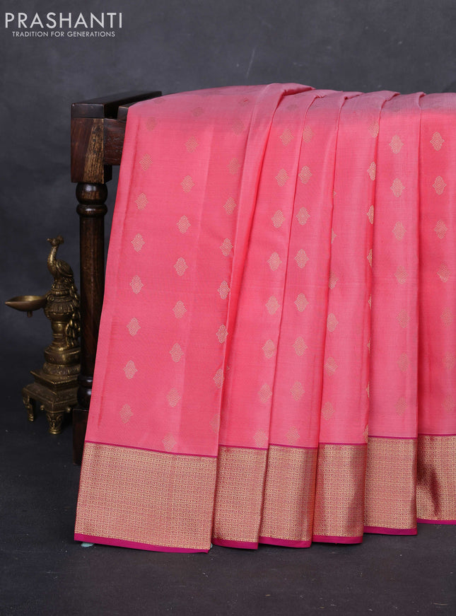 Peach Pink & Pink Pure Kanchipuram Silk-Butta