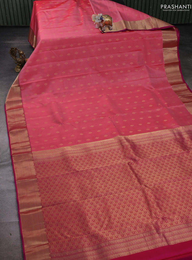 Peach Pink & Pink Pure Kanchipuram Silk-Butta