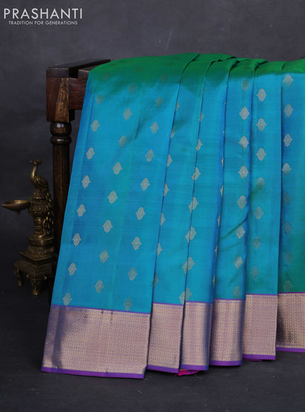 Teal Blue & Purple Pure Kanchipuram Silk -Butta