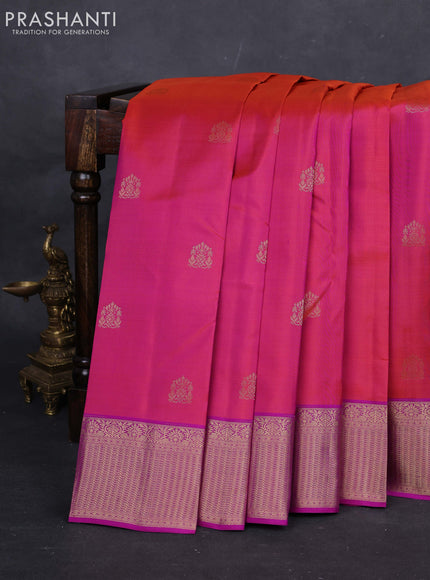 Rust Orange & Purple Pure Kanchipuram Silk-Butta