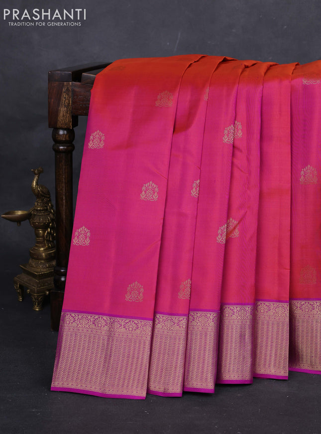 Rust Orange & Purple Pure Kanchipuram Silk-Butta