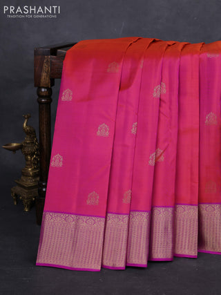 Rust Orange & Purple Pure Kanchipuram Silk-Butta
