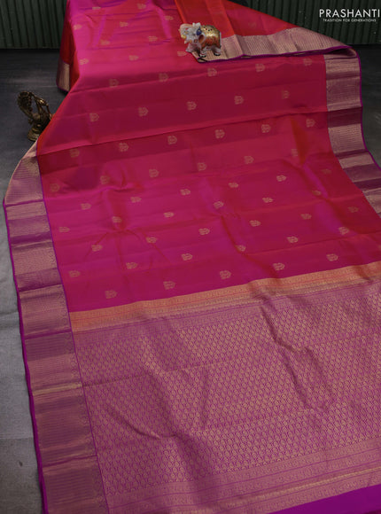 Rust Orange & Purple Pure Kanchipuram Silk-Butta