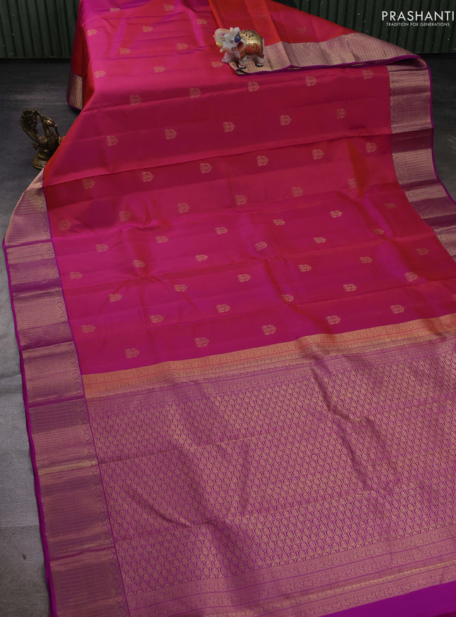 Rust Orange & Purple Pure Kanchipuram Silk-Butta