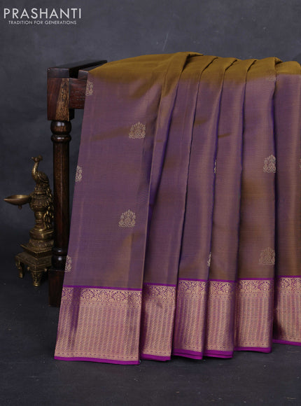 Olive Green & Purple Pure Kanchipuram Silk-Butta