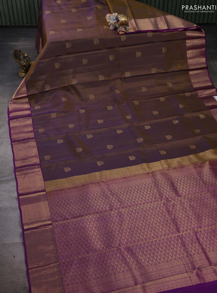 Olive Green & Purple Pure Kanchipuram Silk-Butta