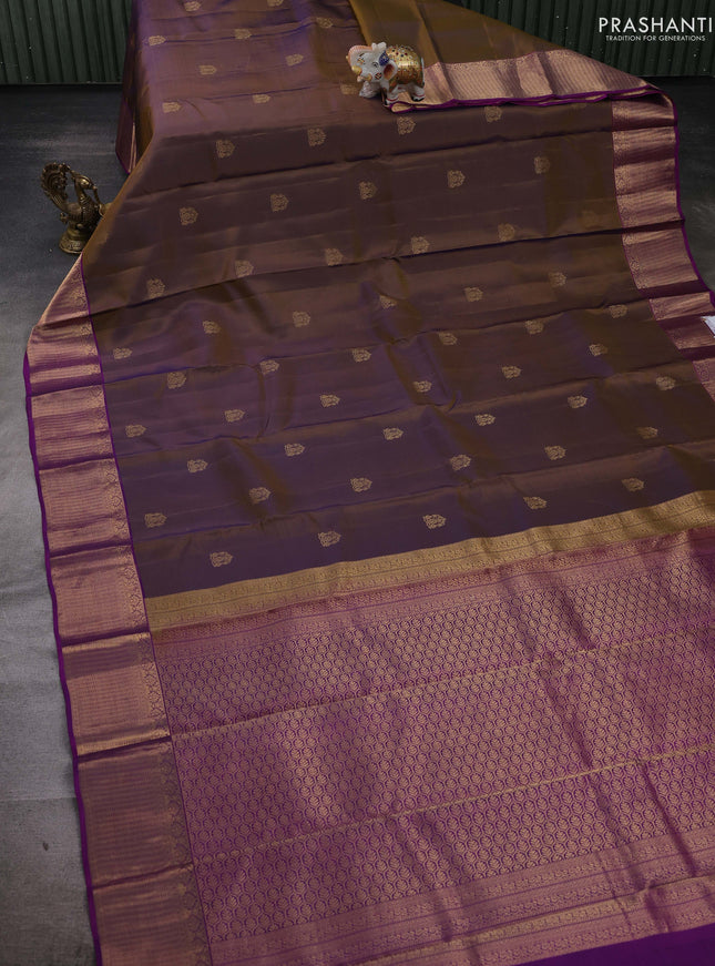 Olive Green & Purple Pure Kanchipuram Silk-Butta
