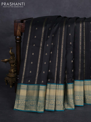 Black & Teal Pure Kanchipuram Silk Saree