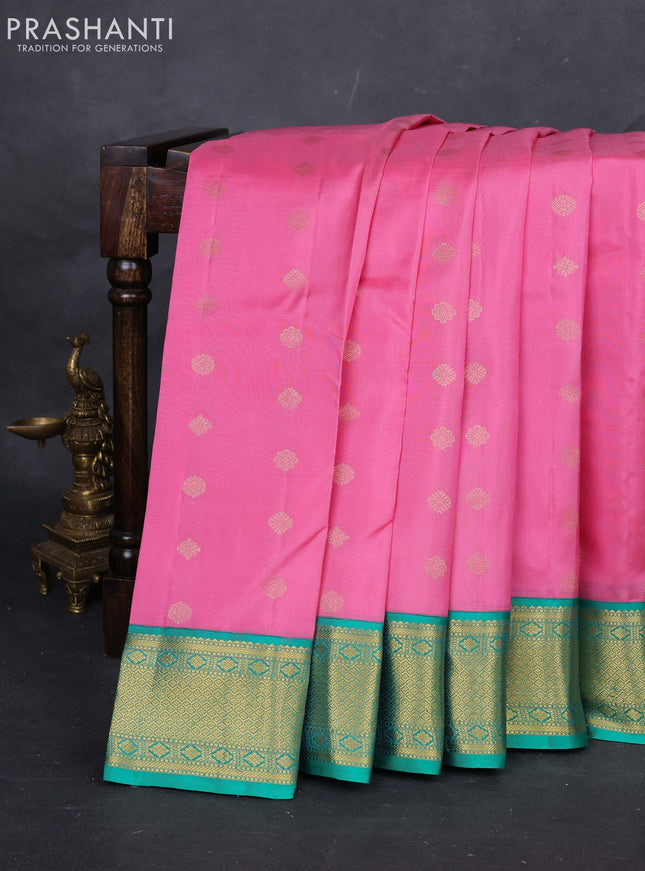 Pink & Teal Green Pure Kanchipuram Silk-Butta