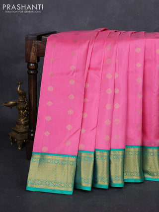 Pink & Teal Green Pure Kanchipuram Silk-Butta
