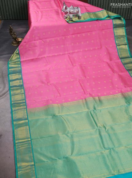 Pink & Teal Green Pure Kanchipuram Silk-Butta
