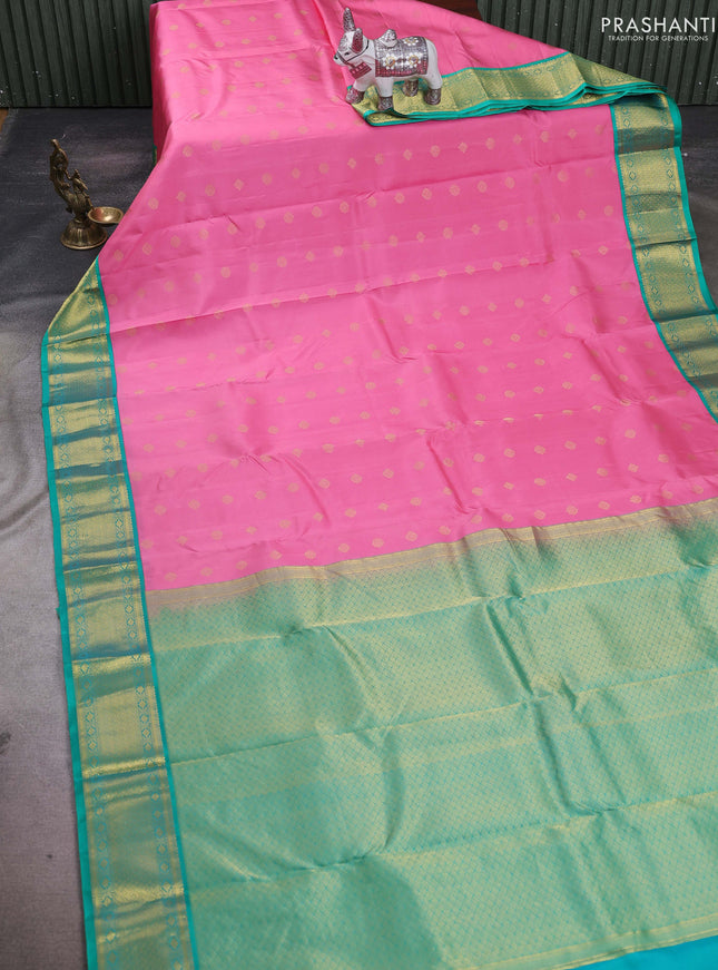 Pink & Teal Green Pure Kanchipuram Silk-Butta