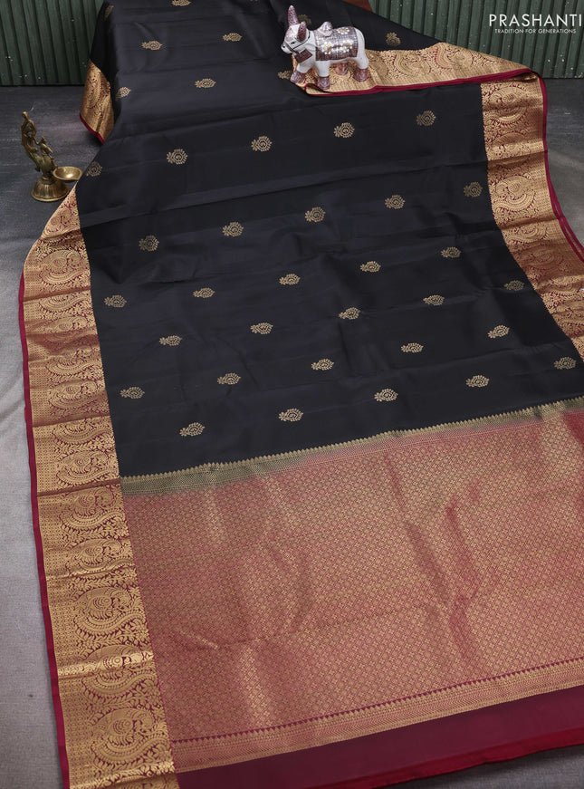 Black & Maroon Pure Kanchipuram Silk-Butta