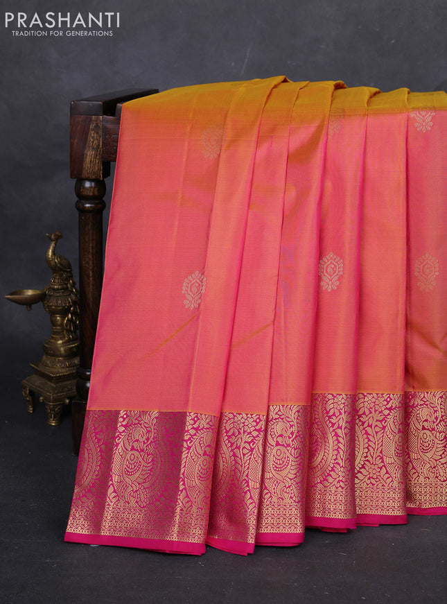 Mustard & Pink Pure Kanchipuram Silk-Butta