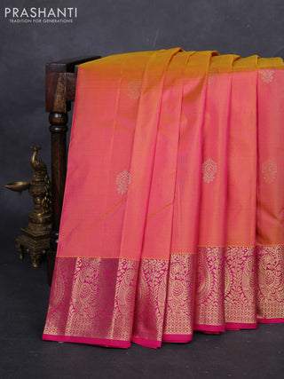 Mustard & Pink Pure Kanchipuram Silk-Butta