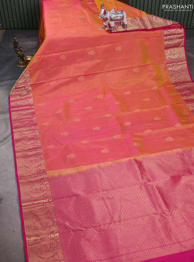 Mustard & Pink Pure Kanchipuram Silk-Butta