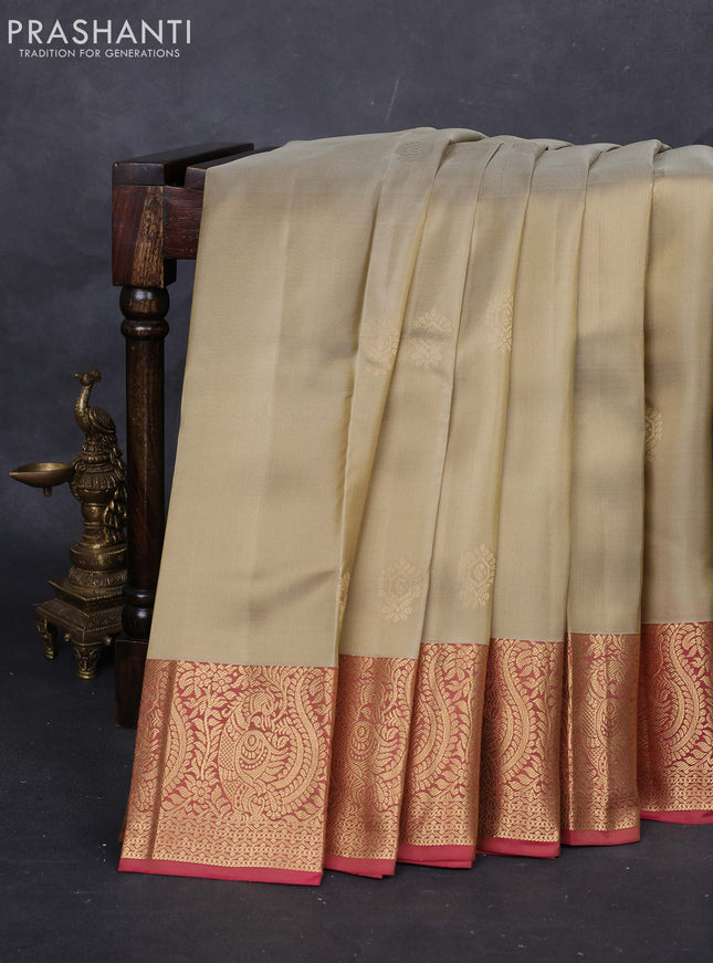 Beige & Pink Pure Kanchipuram silk-Butta