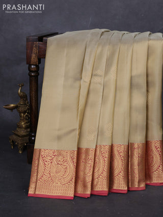 Beige & Pink Pure Kanchipuram silk-Butta