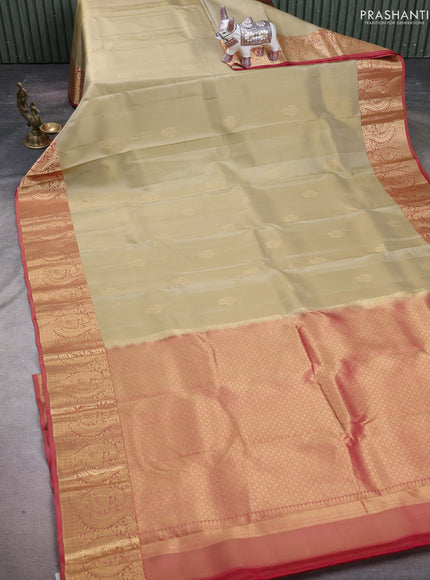 Beige & Pink Pure Kanchipuram silk-Butta
