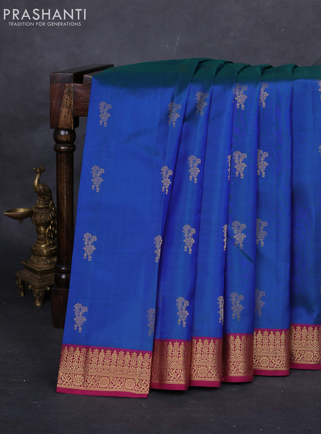 Peacock blue & Pink Pure Kanchipuram Silk -Butta