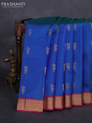 Peacock blue & Pink Pure Kanchipuram Silk -Butta