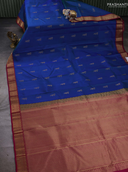 Peacock blue & Pink Pure Kanchipuram Silk -Butta