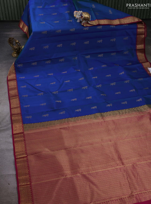 Peacock blue & Pink Pure Kanchipuram Silk -Butta