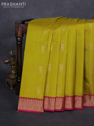 Lime Green & Pink Pure Kanchipuram Silk-Butta