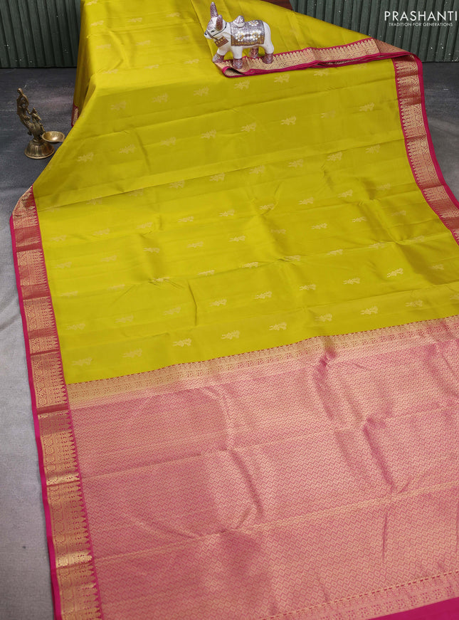 Lime Green & Pink Pure Kanchipuram Silk-Butta