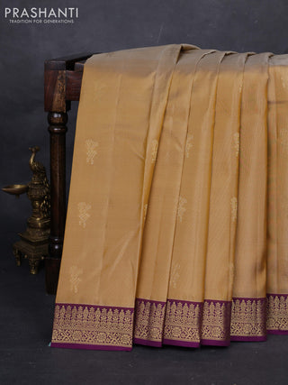Sandal & Purple Pure Kanchipuram Silk-Butta