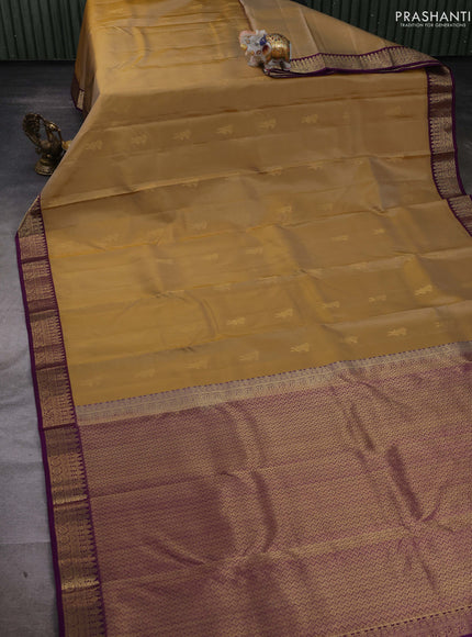 Sandal & Purple Pure Kanchipuram Silk-Butta
