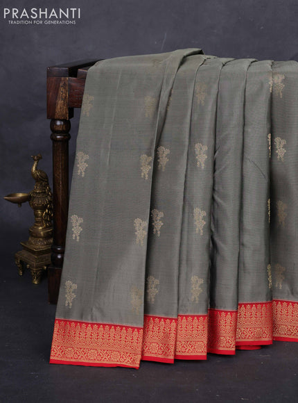 Grey & Red Pure Kanchipuram Silk-Butta