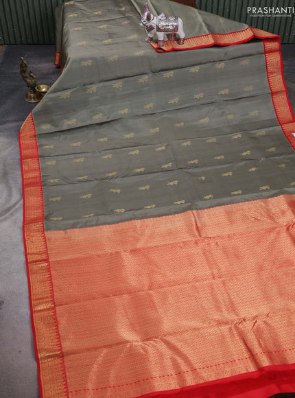 Grey & Red Pure Kanchipuram Silk-Butta