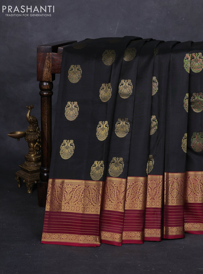 Black & Maroon Pure Kanchipuram Silk-Butta